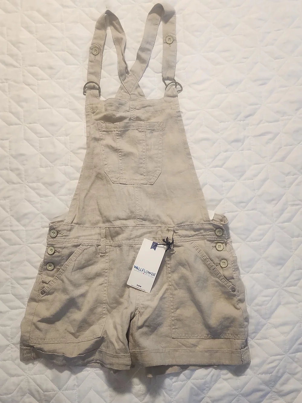 Wallflower Beige Cotton Short Overalls